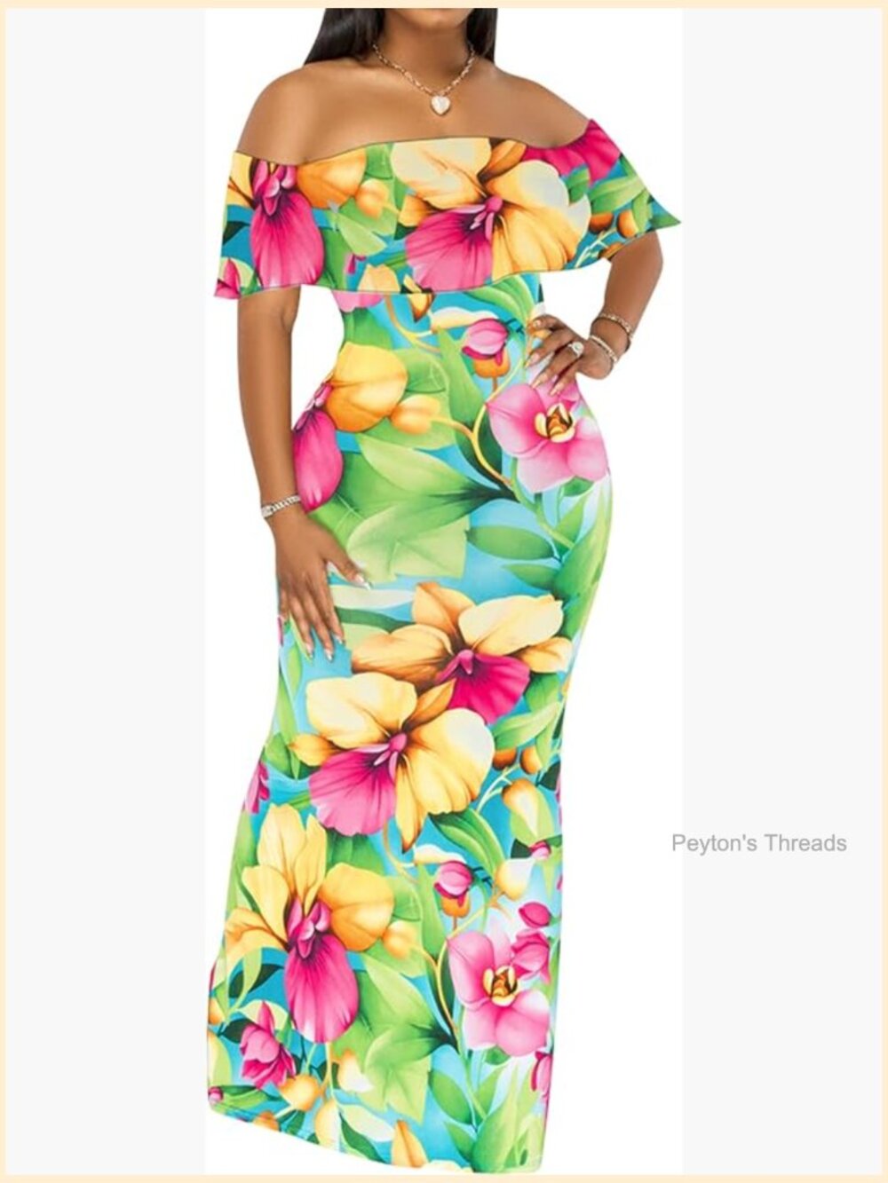 Sexy Off Shoulder Maxi Dress Hawaiian Floral Evening Gown Long Dress